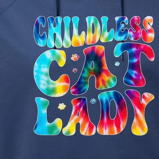 Childless Cat Lady Groovy Tie Dye Performance Fleece Hoodie