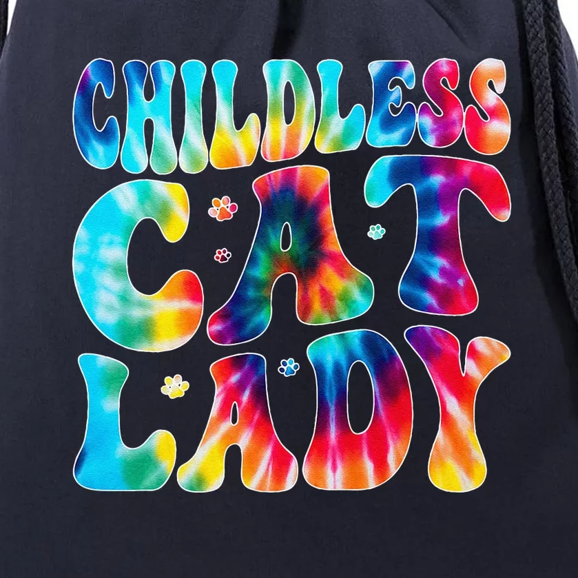 Childless Cat Lady Groovy Tie Dye Drawstring Bag