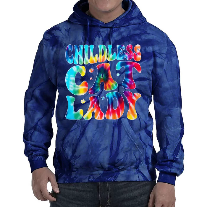 Childless Cat Lady Groovy Tie Dye Tie Dye Hoodie