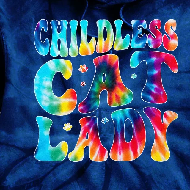 Childless Cat Lady Groovy Tie Dye Tie Dye Hoodie