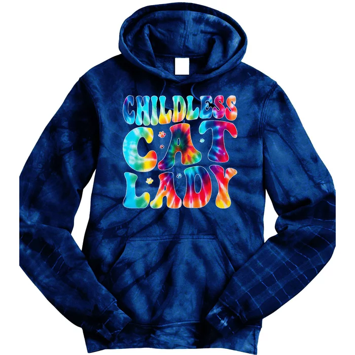 Childless Cat Lady Groovy Tie Dye Tie Dye Hoodie