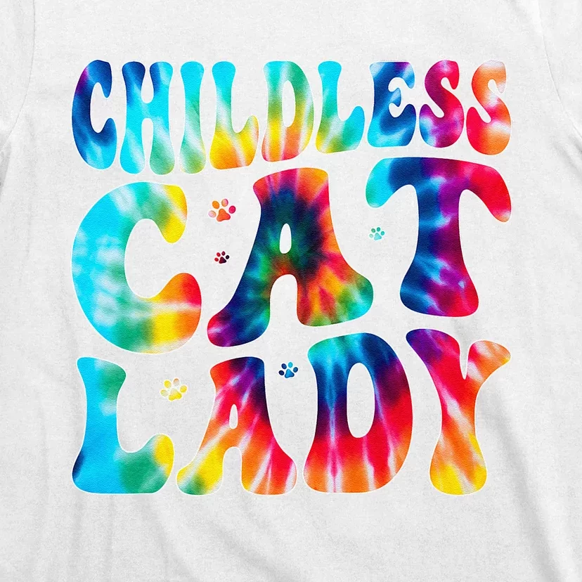 Childless Cat Lady Groovy Tie Dye T-Shirt