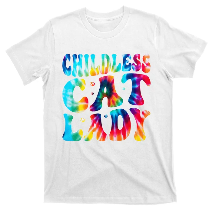 Childless Cat Lady Groovy Tie Dye T-Shirt