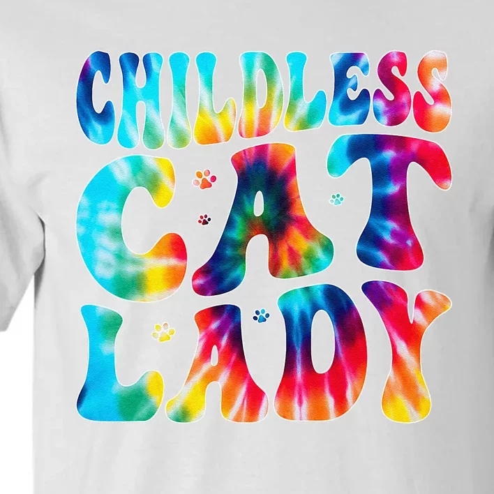 Childless Cat Lady Groovy Tie Dye Tall T-Shirt