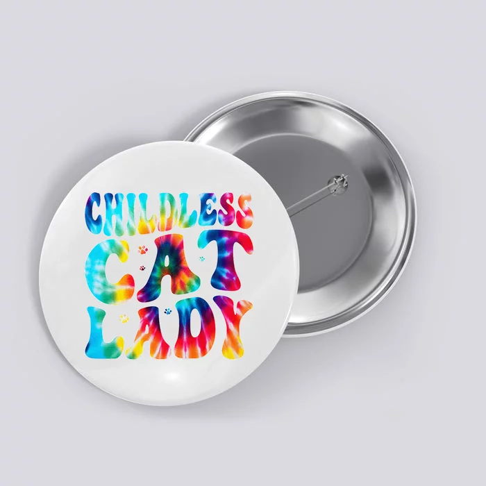 Childless Cat Lady Groovy Tie Dye Button