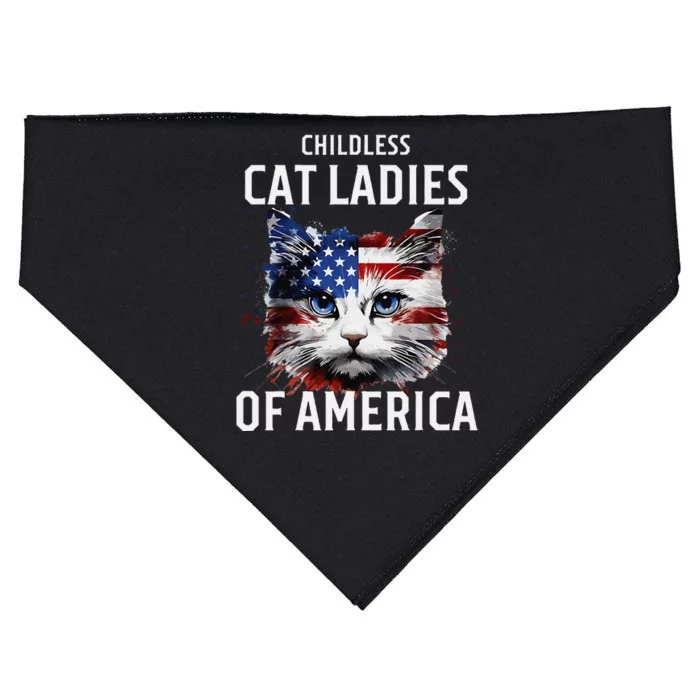 Childless Cat Lady Of America Kamala Harris 2024 Us Flag USA-Made Doggie Bandana