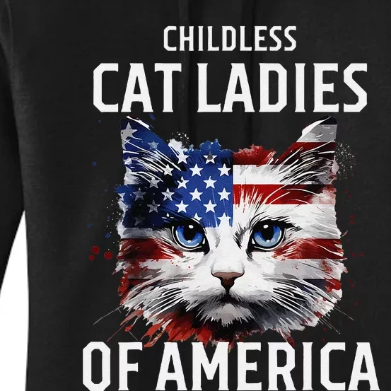 Childless Cat Lady Of America Kamala Harris 2024 Us Flag Women's Pullover Hoodie