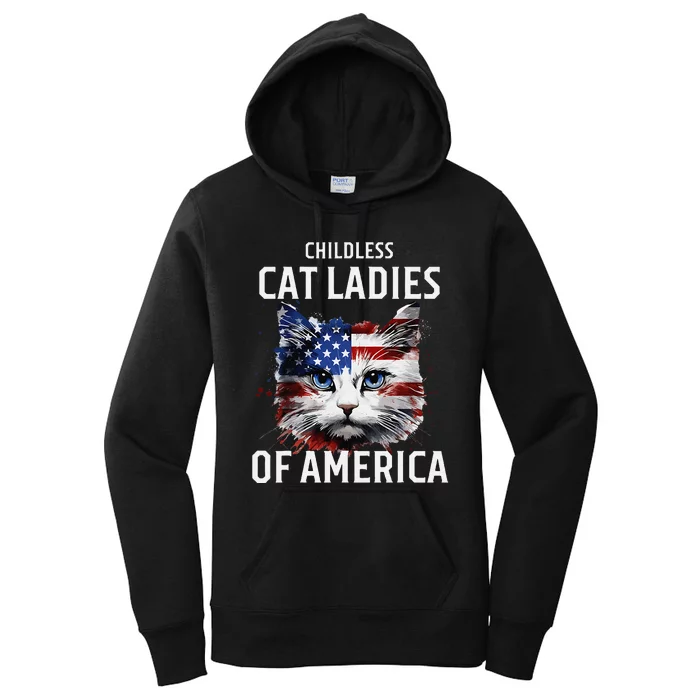 Childless Cat Lady Of America Kamala Harris 2024 Us Flag Women's Pullover Hoodie