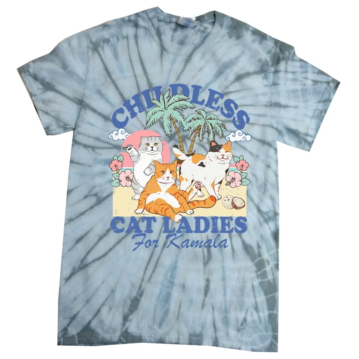 Childless Cat Lady For Kamala Harris 2024 Election Funny Cat Tie-Dye T-Shirt