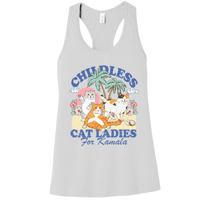 Childless Cat Lady For Kamala Harris 2024 Election Funny Cat Women's Racerback Tank