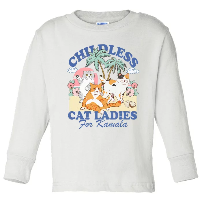 Childless Cat Lady For Kamala Harris 2024 Election Funny Cat Toddler Long Sleeve Shirt