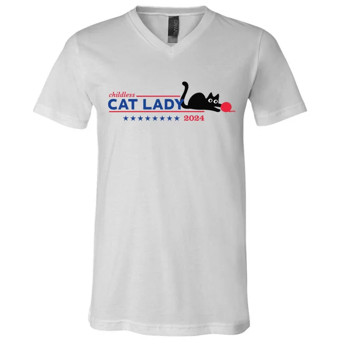 Childless Cat Lady Voting Election 2024 Usa Gift V-Neck T-Shirt