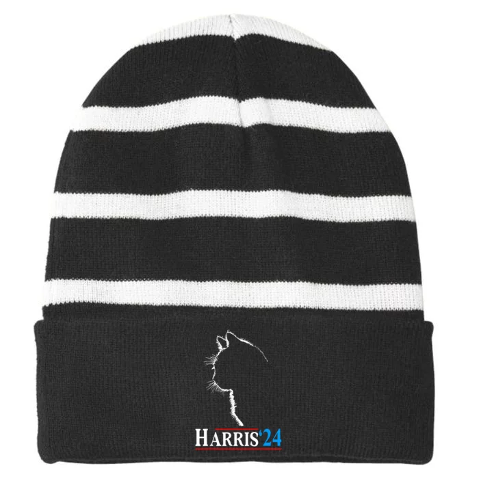 Childless Cat Lady Funny Cat Ladies For Kamala Harris 2024 Striped Beanie with Solid Band