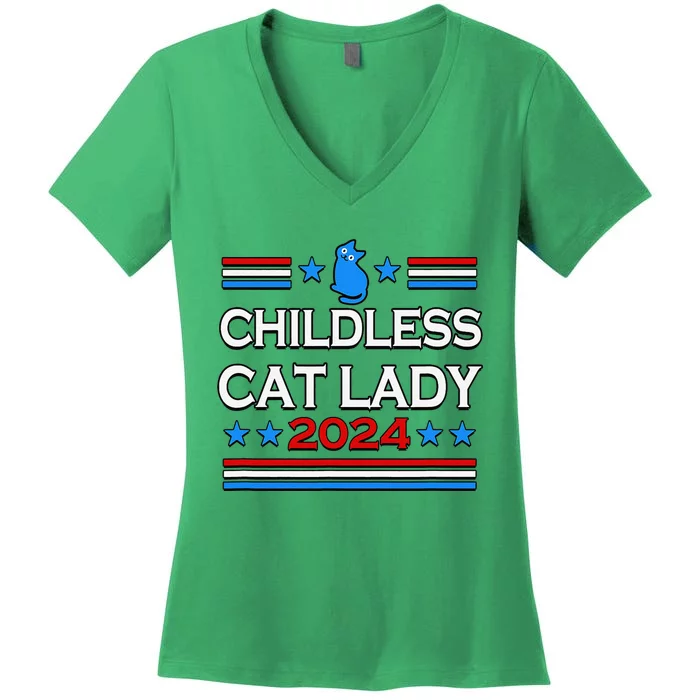 Childless Cat Lady 2024 Women's V-Neck T-Shirt