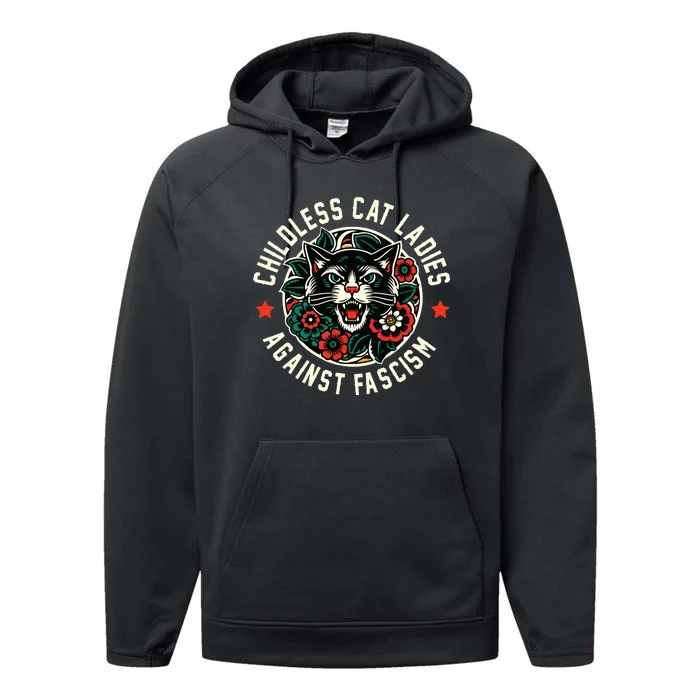 Childless Cat Ladies Against Fascism Performance Fleece Hoodie