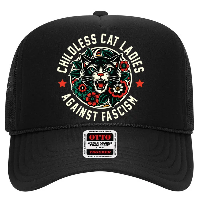 Childless Cat Ladies Against Fascism High Crown Mesh Trucker Hat