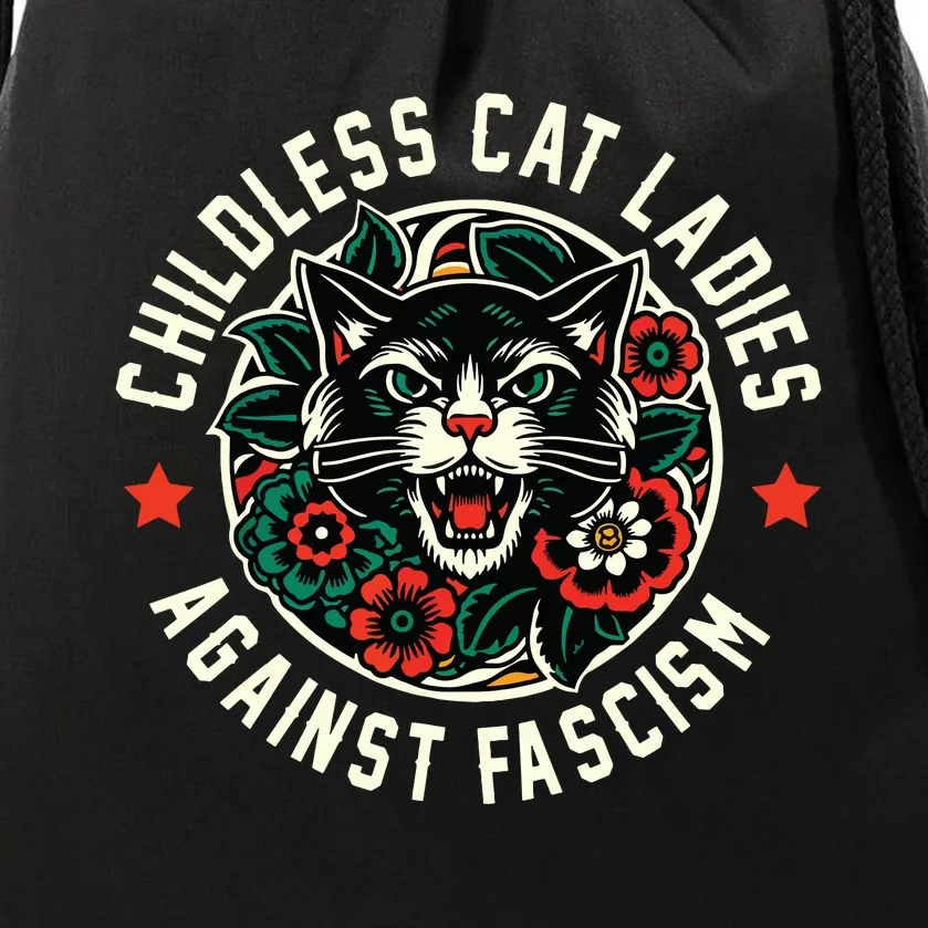 Childless Cat Ladies Against Fascism Drawstring Bag