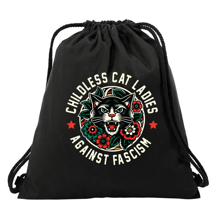 Childless Cat Ladies Against Fascism Drawstring Bag