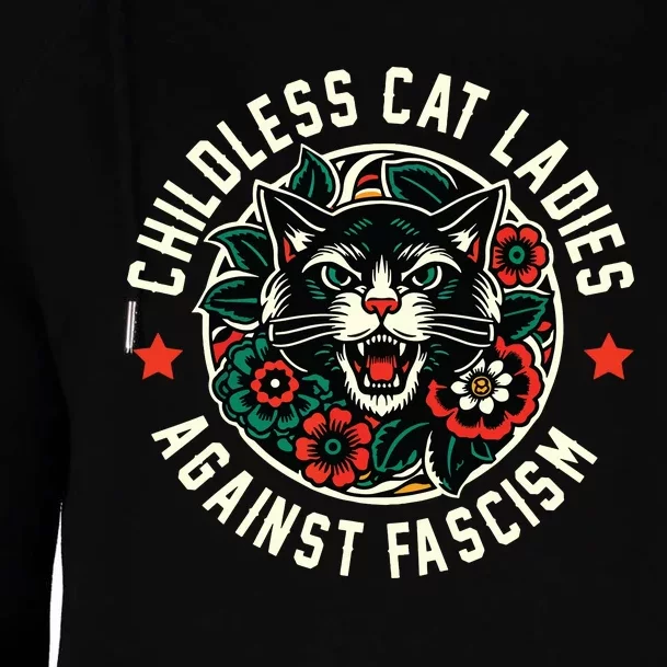 Childless Cat Ladies Against Fascism Womens Funnel Neck Pullover Hood