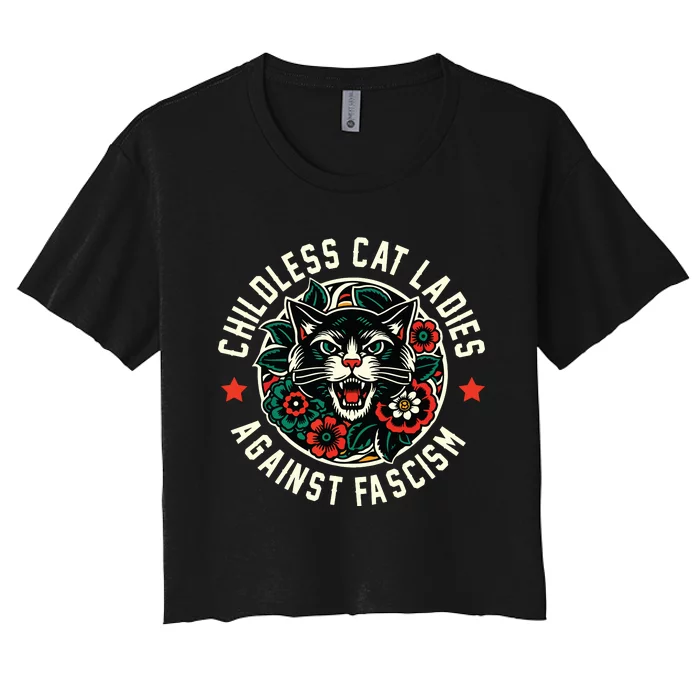 Childless Cat Ladies Against Fascism Women's Crop Top Tee