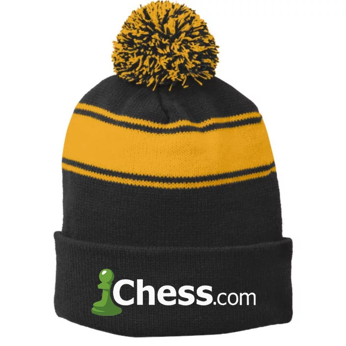 Chess.com Classic Logo Online Chess Site Fan Stripe Pom Pom Beanie