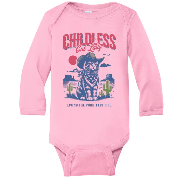 Childless Cat Lady For Kamala Harris Cat Lover Cowboy Kamala Baby Long Sleeve Bodysuit