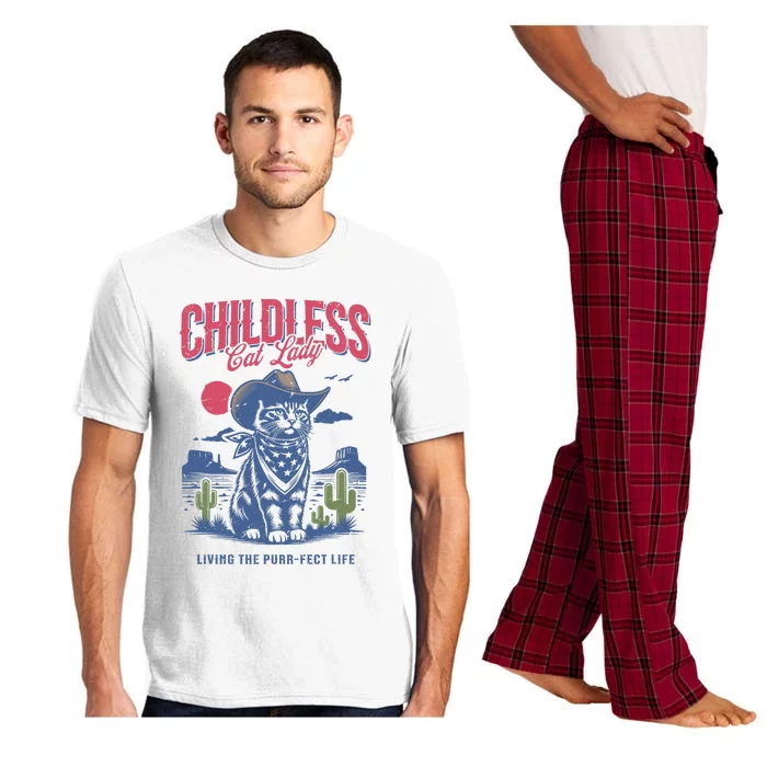 Childless Cat Lady For Kamala Harris Cat Lover Cowboy Kamala Pajama Set