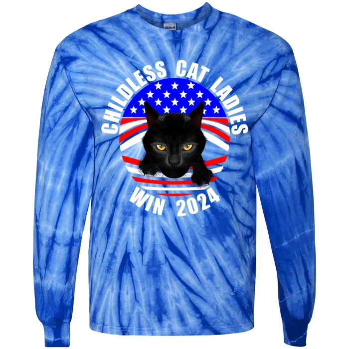 Childless Cat Ladies Vote Childless Cat Ladies Win 2024 Tie-Dye Long Sleeve Shirt