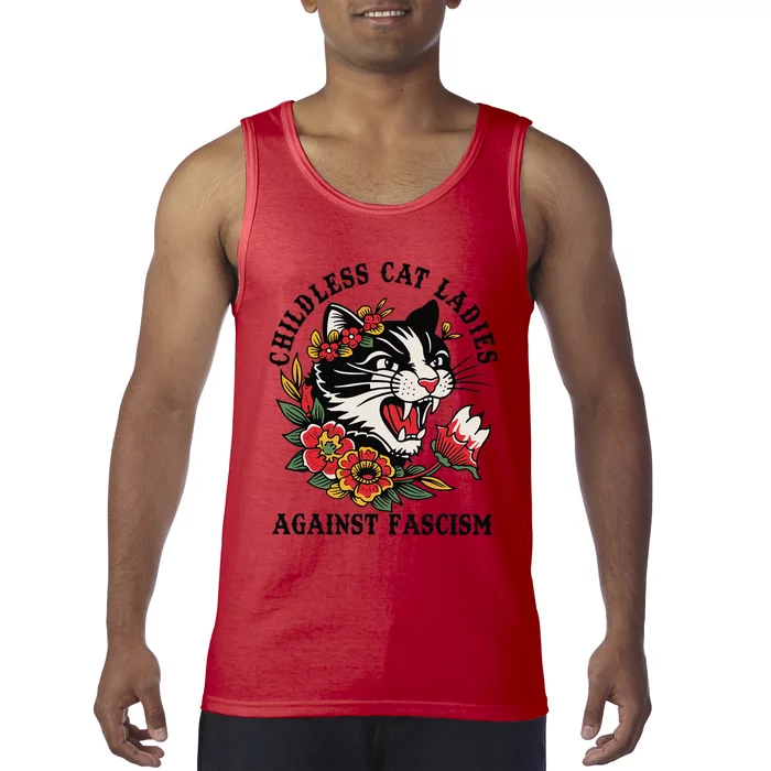 Childless Cat Ladies Against Fascism Feminist Tank Top