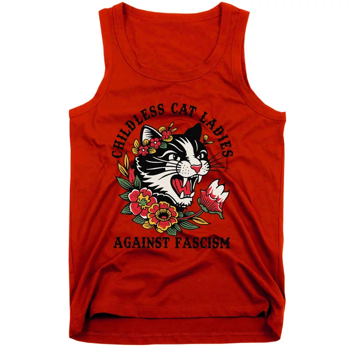 Childless Cat Ladies Against Fascism Feminist Tank Top