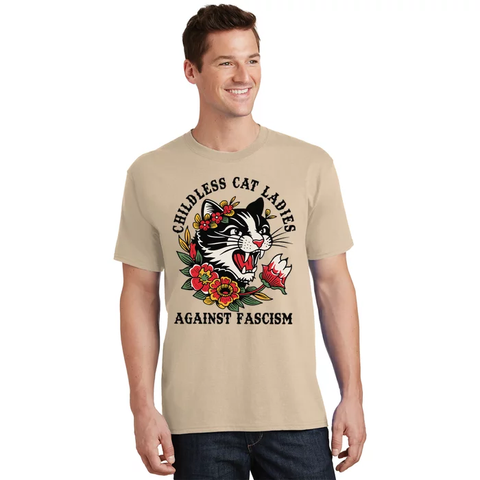 Childless Cat Ladies Against Fascism Feminist T-Shirt