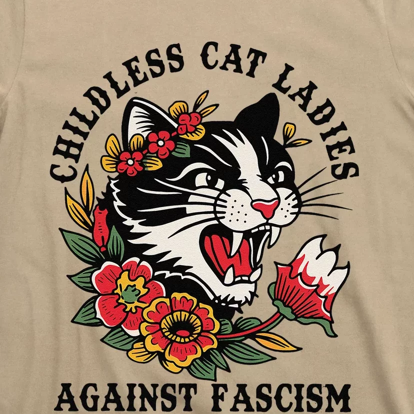 Childless Cat Ladies Against Fascism Feminist T-Shirt