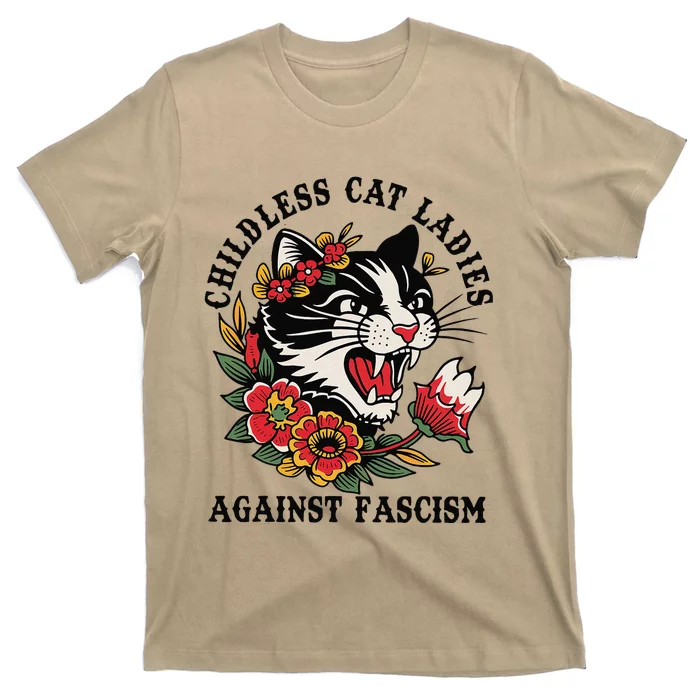 Childless Cat Ladies Against Fascism Feminist T-Shirt