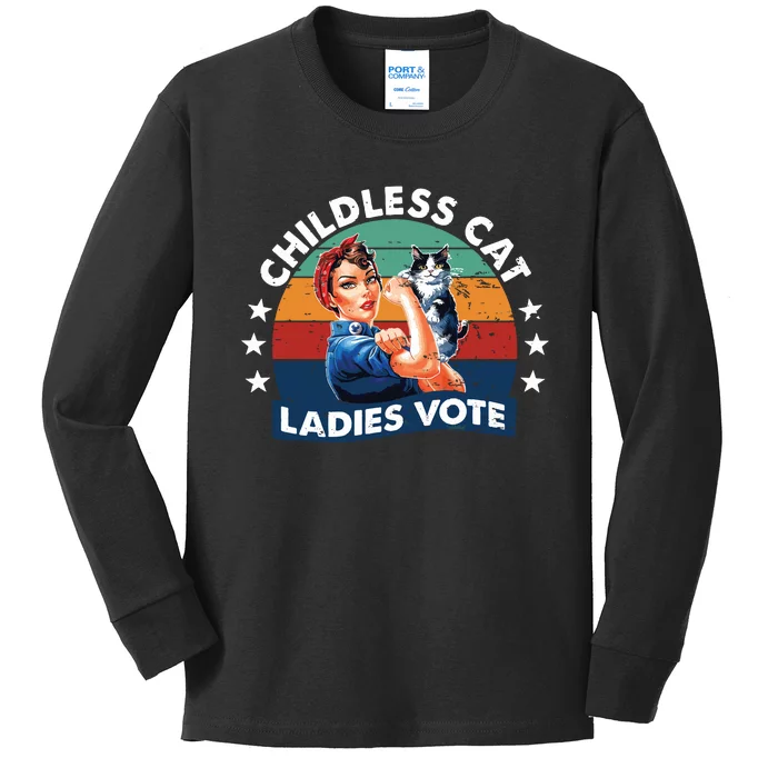 Childless Cat Ladies Vote Rosie The Riveter Vintage Funny Kids Long Sleeve Shirt