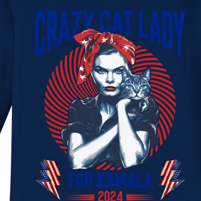 Crazy Cat Lady For Kamala 2024 Kamala Election 2024 Vote Great Gift Baby Long Sleeve Bodysuit