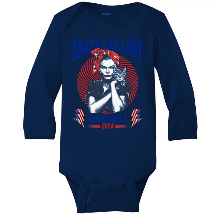 Crazy Cat Lady For Kamala 2024 Kamala Election 2024 Vote Great Gift Baby Long Sleeve Bodysuit