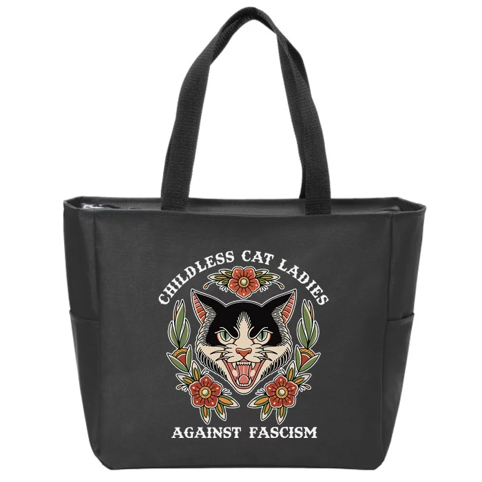 Childless Cat Ladies Against Fascism Funny Cat Feminist Zip Tote Bag