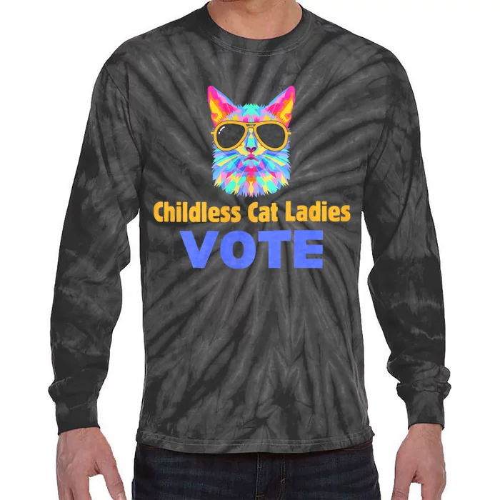 Childless Cat Ladies Vote Blue Tie-Dye Long Sleeve Shirt