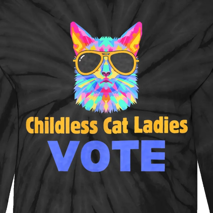 Childless Cat Ladies Vote Blue Tie-Dye Long Sleeve Shirt