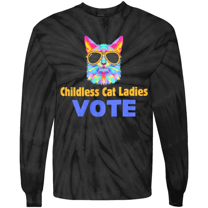 Childless Cat Ladies Vote Blue Tie-Dye Long Sleeve Shirt