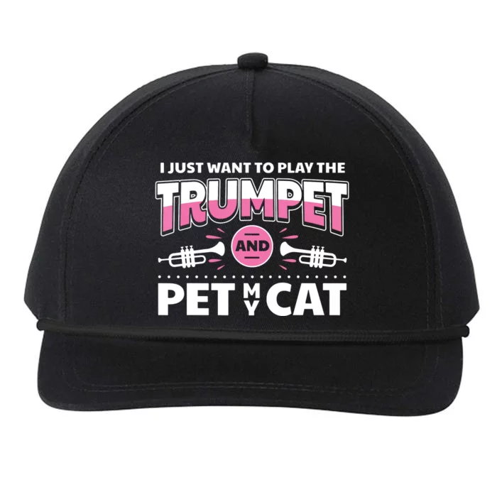 Cute Cat Lover Trumpet Player Saying Trumpeter Snapback Five-Panel Rope Hat