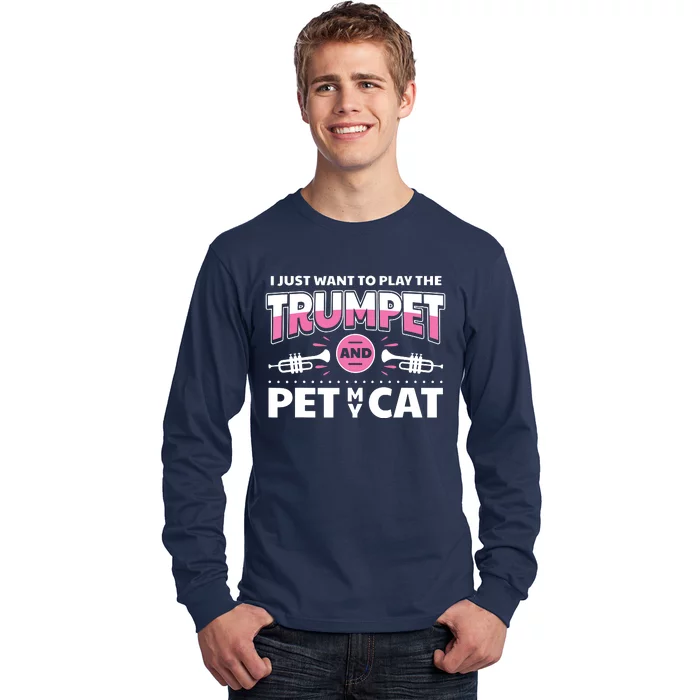 Cute Cat Lover Trumpet Player Saying Trumpeter Long Sleeve Shirt