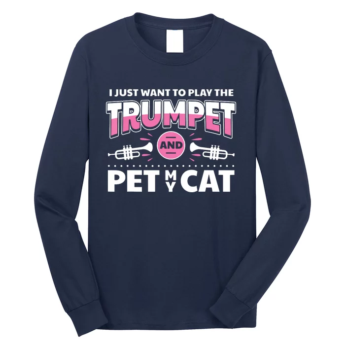 Cute Cat Lover Trumpet Player Saying Trumpeter Long Sleeve Shirt