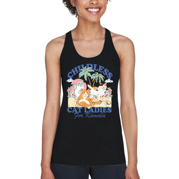 Childless Cat Lady For Kamala Harris 2024 Election Funny Cat Women's Racerback Tank