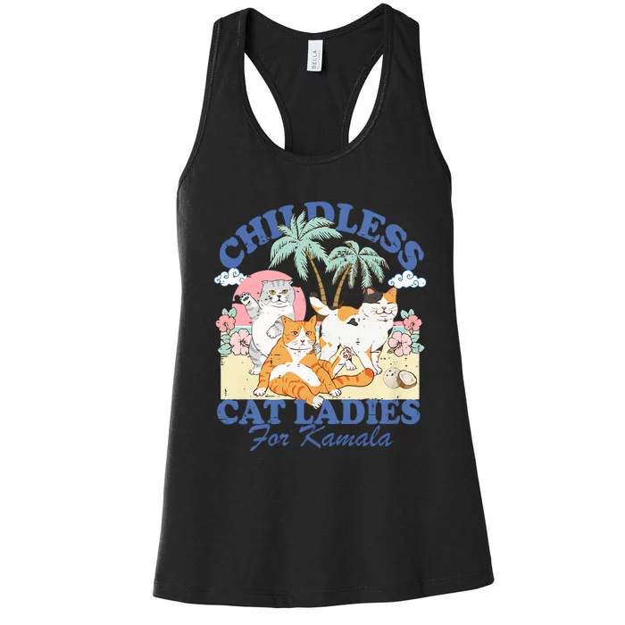 Childless Cat Lady For Kamala Harris 2024 Election Funny Cat Women's Racerback Tank