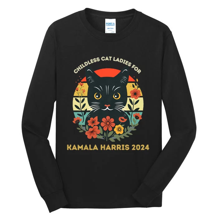 Childless Cat Ladies For Kamala Harris 2024 Election Tall Long Sleeve T-Shirt