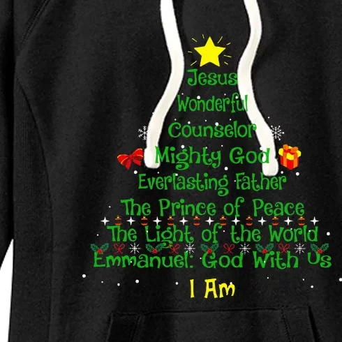 Christian Christmas Lover Bible Names of Jesus Tree Xmas Women's Fleece Hoodie