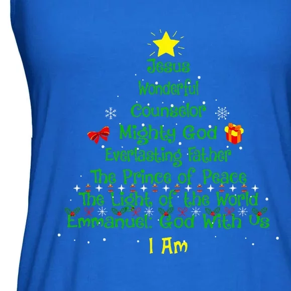 Christian Christmas Lover Bible Names of Jesus Tree Xmas Ladies Essential Flowy Tank