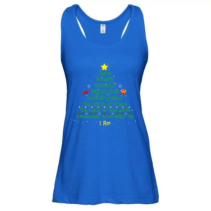 Christian Christmas Lover Bible Names of Jesus Tree Xmas Ladies Essential Flowy Tank