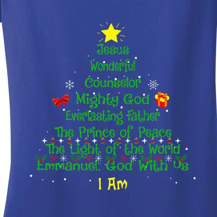 Christian Christmas Lover Bible Names of Jesus Tree Xmas Women's V-Neck T-Shirt